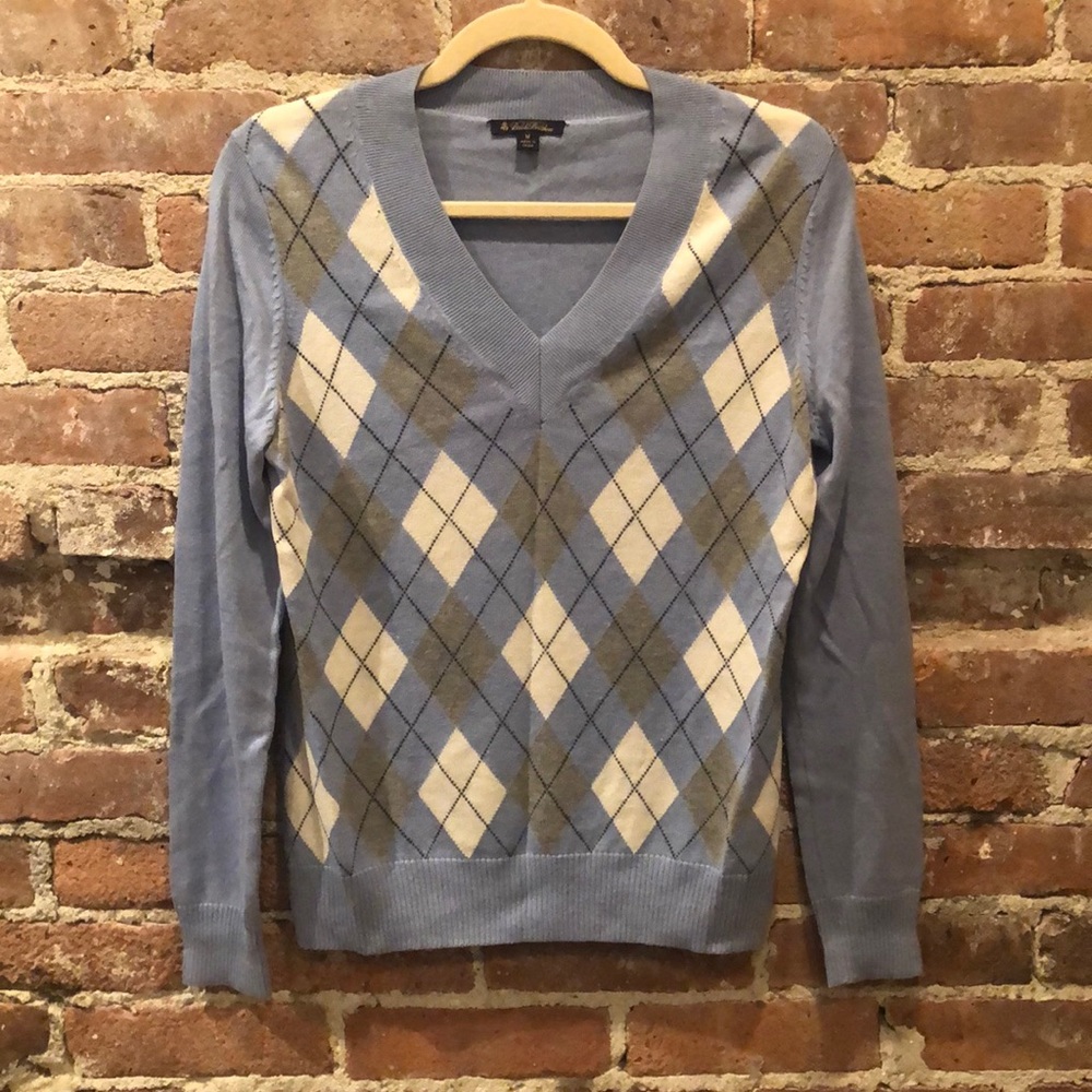 Brooks Brothers Medium Argyle Sky Blue Sweater